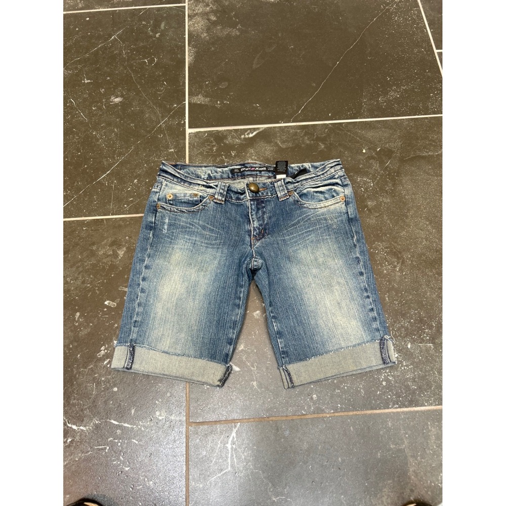 DKNY Jeans Womens Blue Denim Bermuda Shorts Studded Back Pockets Cuffed Size 7